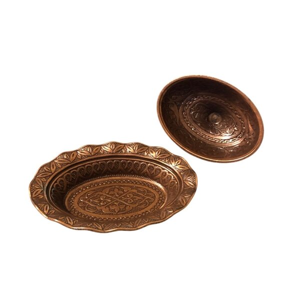 Turkish Coffee Delight Candy Dish Copper Color Ornate Lid and Tray - Picture 4 of 10